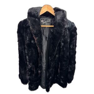 Capitol Fur Co. Real Rabbit Fur Mid-Length Coat Black Medium Vintage Luxury